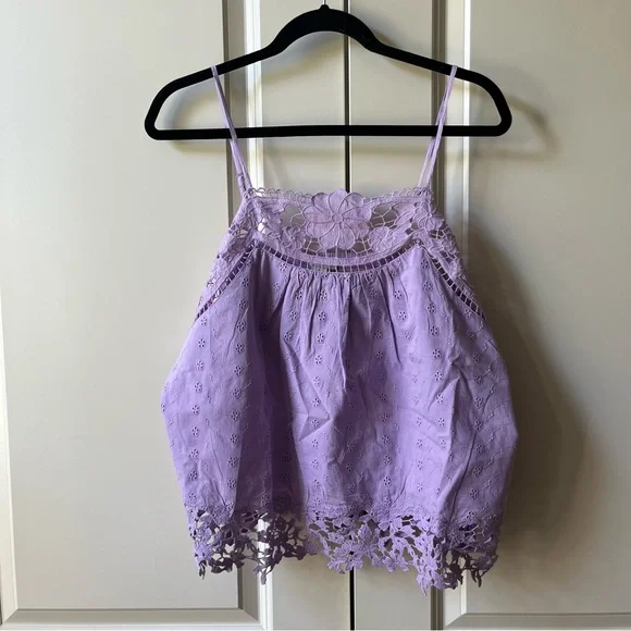 NWT Sundance Calabria Camisole Embroidered Lace Top lilac adjustable straps sz L - Picture 2 of 9